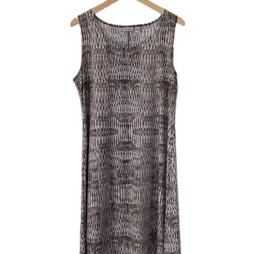 Chicos Easywear Dress Swing Stretch Black White Tan Tank Dress Casual Large